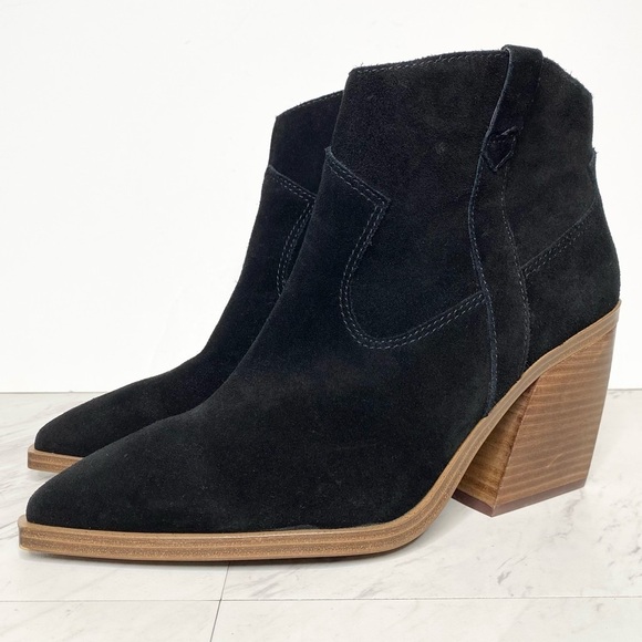 New! Vince Camuto Gredile Black Suede Pointy Toe Bootie 12M - Picture 1 of 14
